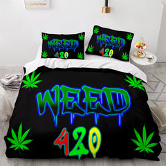 2024 NEW 420 weed plant 3 Piece Bedding Sets Quilt Cover Without Filler