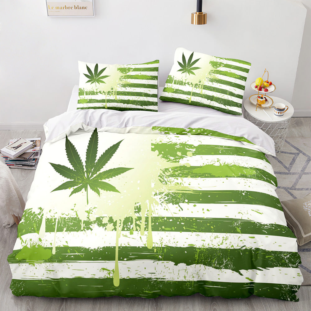 2024 NEW 420 weed plant 3 Piece Bedding Sets Quilt Cover Without Filler