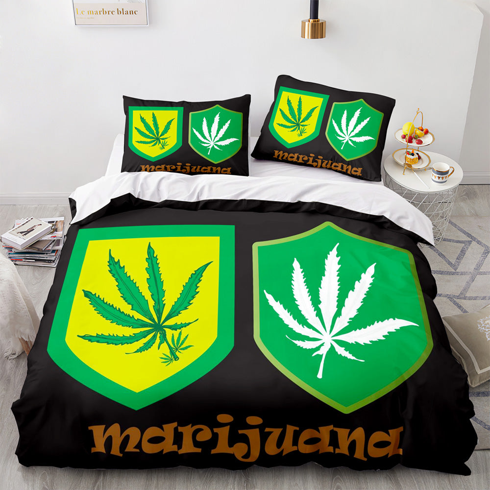 2024 NEW 420 weed plant 3 Piece Bedding Sets Quilt Cover Without Filler