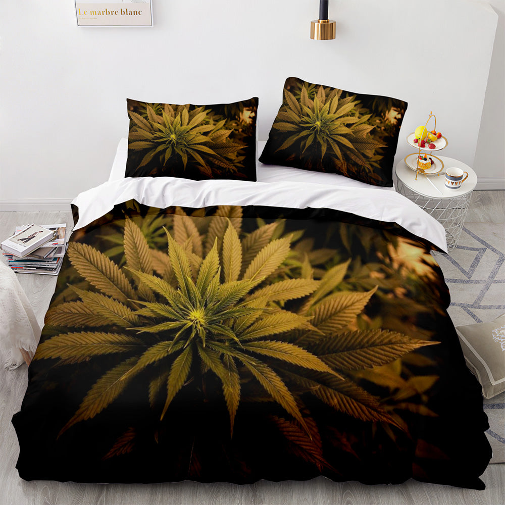 2024 NEW 420 weed plant 3 Piece Bedding Sets Quilt Cover Without Filler