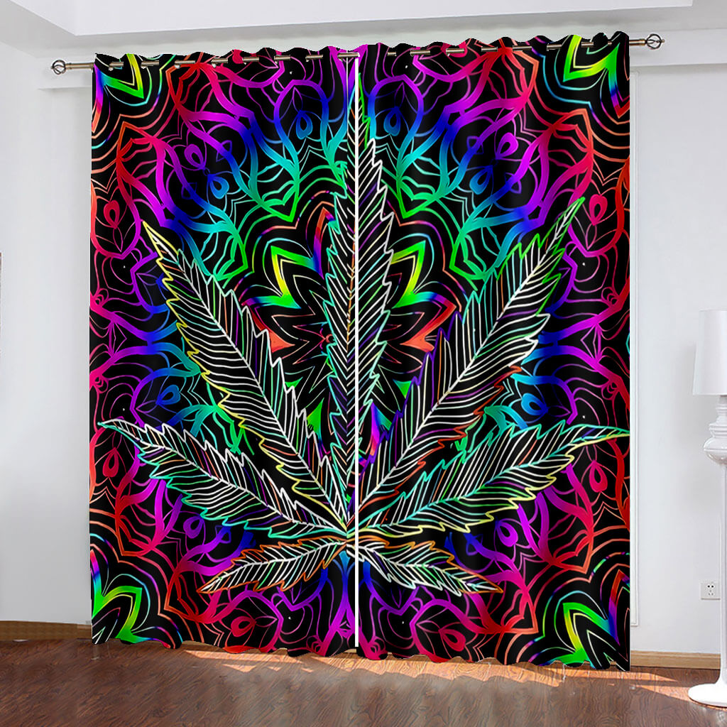 2024 NEW 420 weed plant Pattern Curtains Blackout Window Treatments Drapes