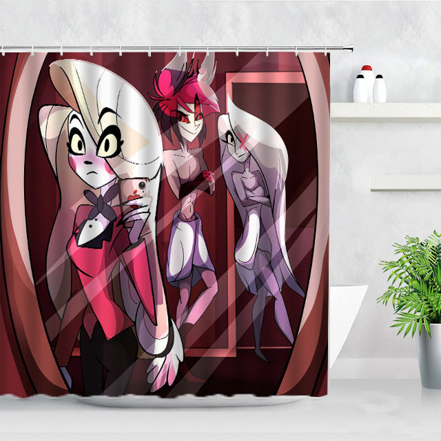 Hazbin Hotel Shower Curtain Waterproof Bath Curtains Bathroom Decor With Hooks