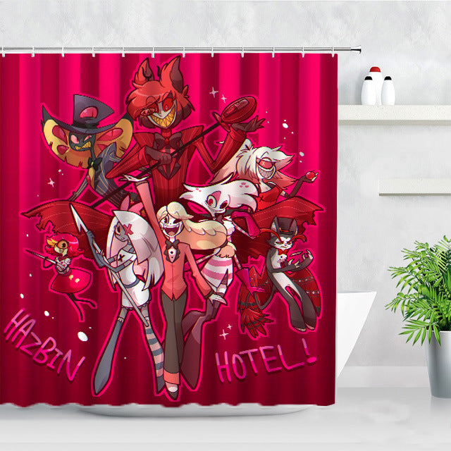 Hazbin Hotel Shower Curtain Waterproof Bath Curtains Bathroom Decor With Hooks