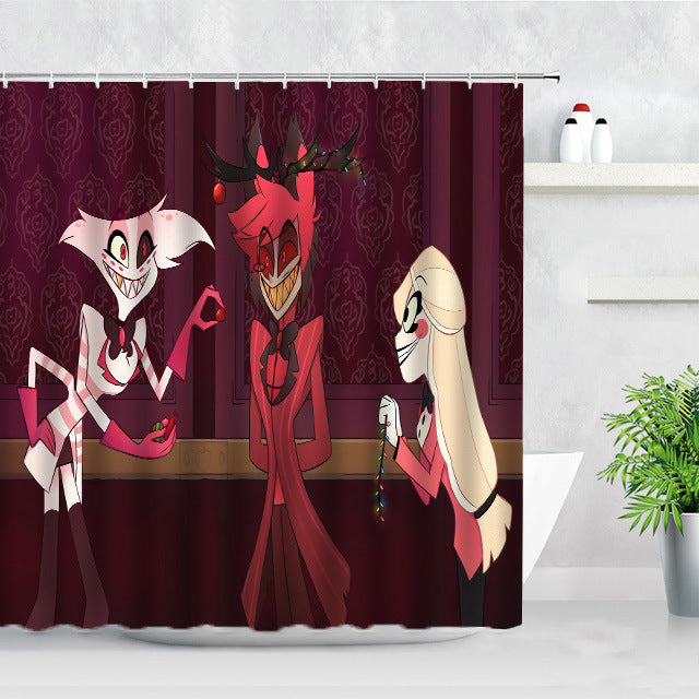 Hazbin Hotel Shower Curtain Waterproof Bath Curtains Bathroom Decor With Hooks