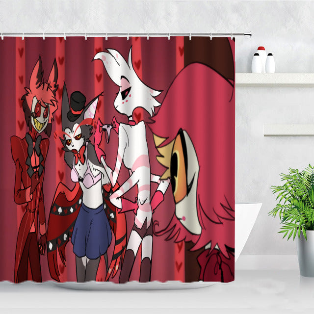 Hazbin Hotel Shower Curtain Waterproof Bath Curtains Bathroom Decor With Hooks