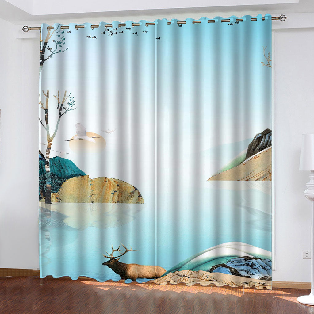 2024 NEW Animal Deer Curtains Pattern Blackout Window Drapes