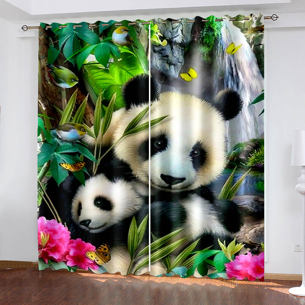 2024 NEW Animal Panda Curtains Pattern Blackout Window Drapes