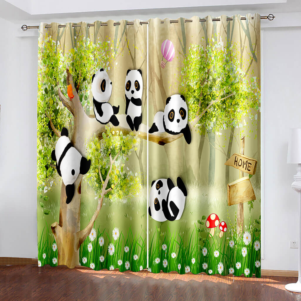 2024 NEW Animal Panda Curtains Pattern Blackout Window Drapes