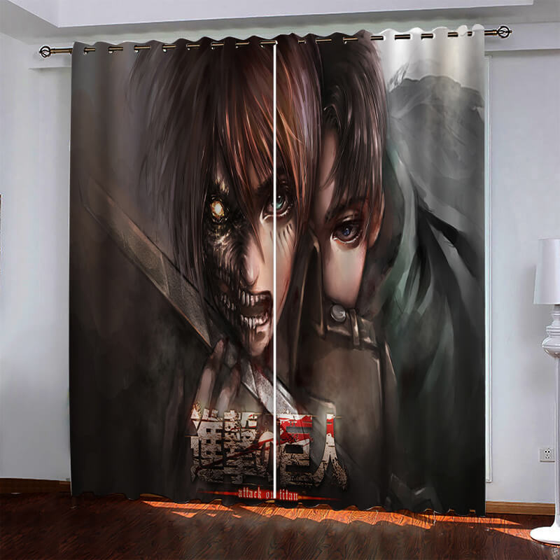 2024 NEW Anime Attack On Titan Pattern Curtains Blackout Window Drapes