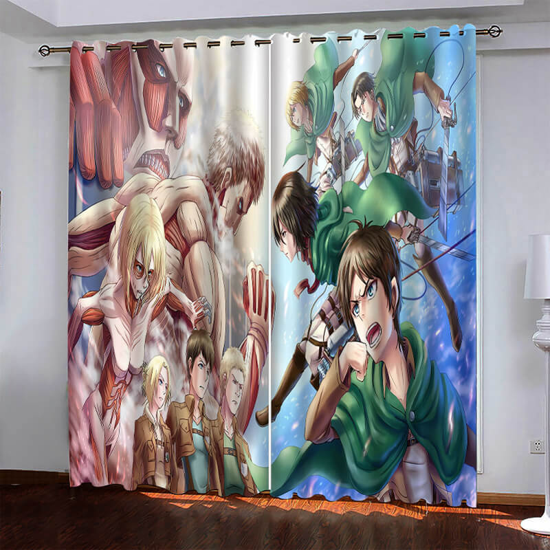 2024 NEW Anime Attack On Titan Pattern Curtains Blackout Window Drapes