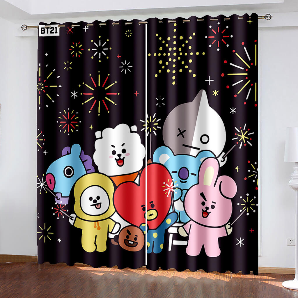 2024 NEW BT21 Cartoon Pattern Curtains Blackout Window Drapes