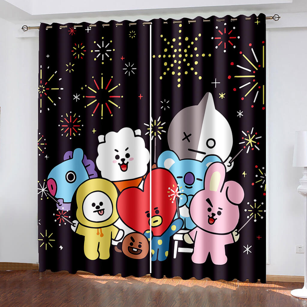 2024 NEW BT21 Cartoon Pattern Curtains Blackout Window Drapes