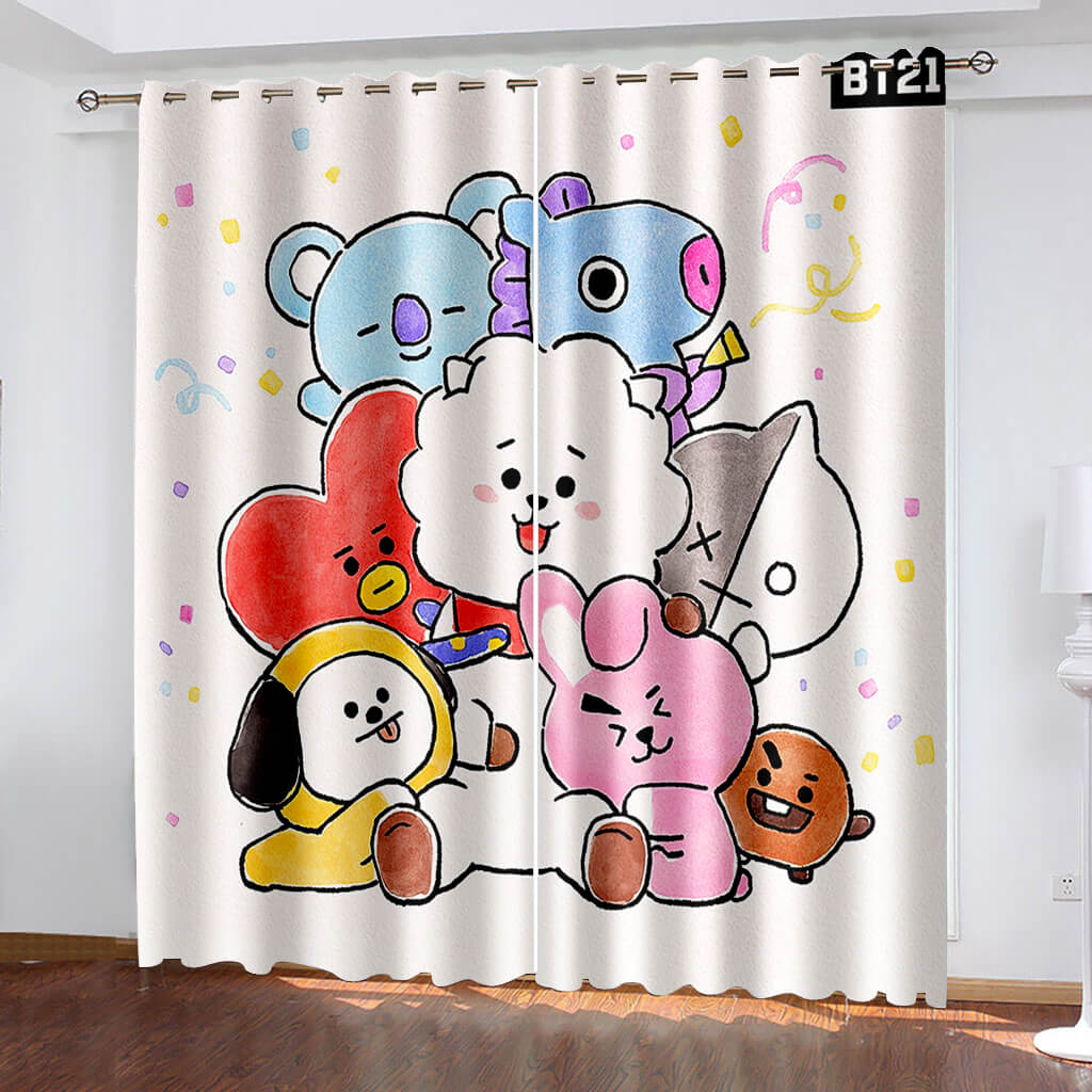 2024 NEW BT21 Cartoon Pattern Curtains Blackout Window Drapes