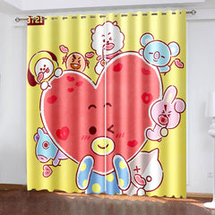 2024 NEW BT21 Cartoon Pattern Curtains Blackout Window Drapes