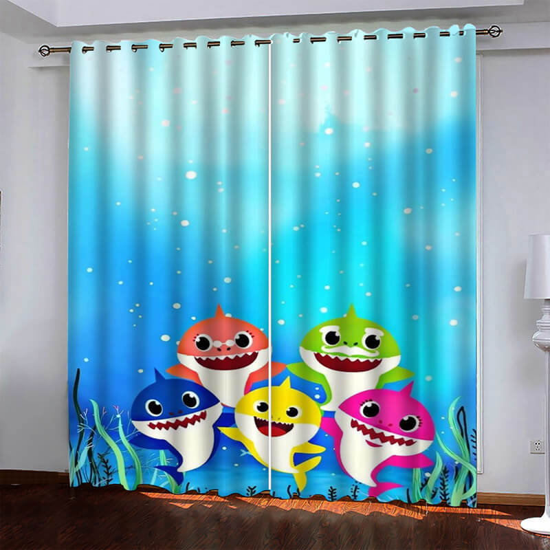 2024 NEW Baby Shark Pattern Curtains Blackout Window Drapes