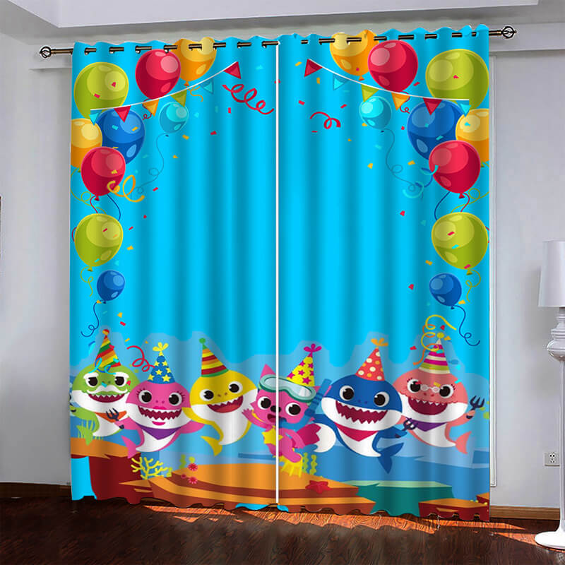 2024 NEW Baby Shark Pattern Curtains Blackout Window Drapes