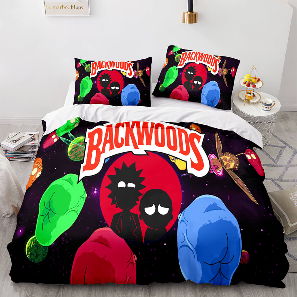 2024 NEW Backwoods Rick and Morty Cosplay 3 Piece Bedding Duvet Cover Sets