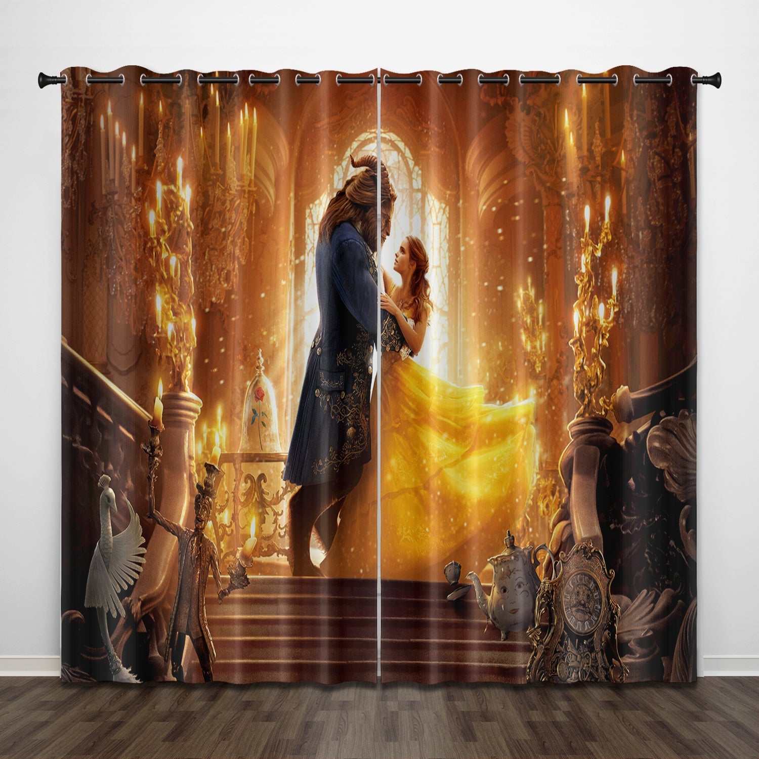 2024 NEW Beauty and the Beast Curtains Pattern Blackout Window Drapes