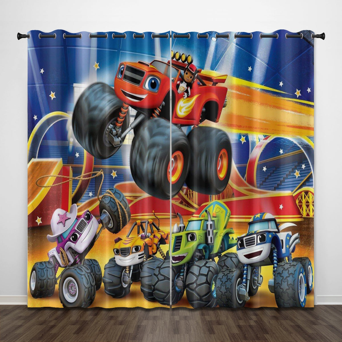 2024 NEW Cartoon Blaze and the Monster Machines Curtains Pattern Blackout Window Drapes