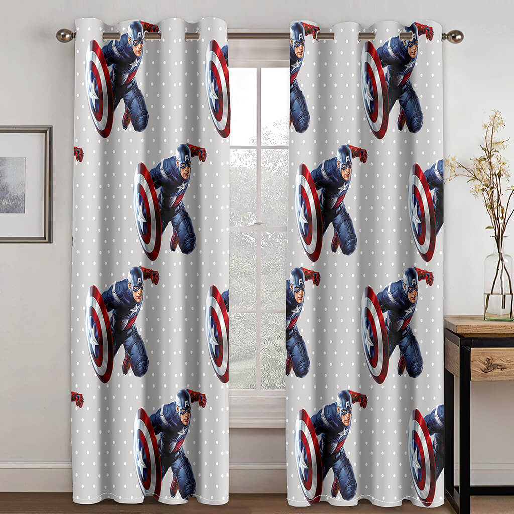 2024 NEW Captain America Curtains Cosplay Blackout Window Treatments Drapes