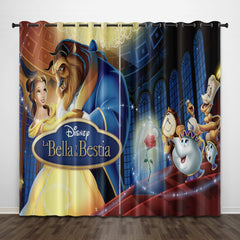 2024 NEW Cartoon Beauty and the Beast Curtains Pattern Blackout Window Drapes
