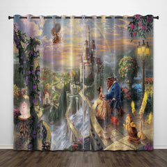 2024 NEW Cartoon Beauty and the Beast Curtains Pattern Blackout Window Drapes