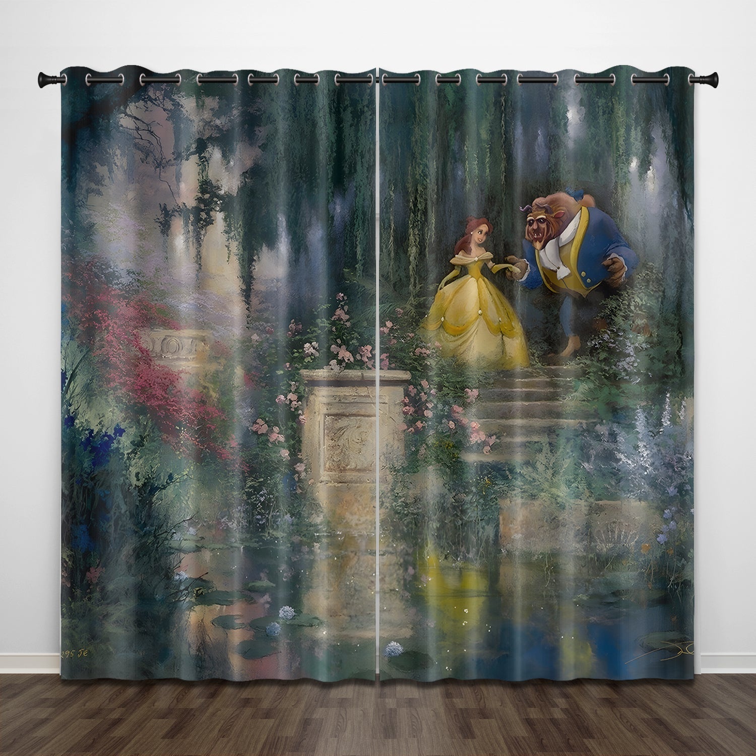 2024 NEW Cartoon Beauty and the Beast Curtains Pattern Blackout Window Drapes