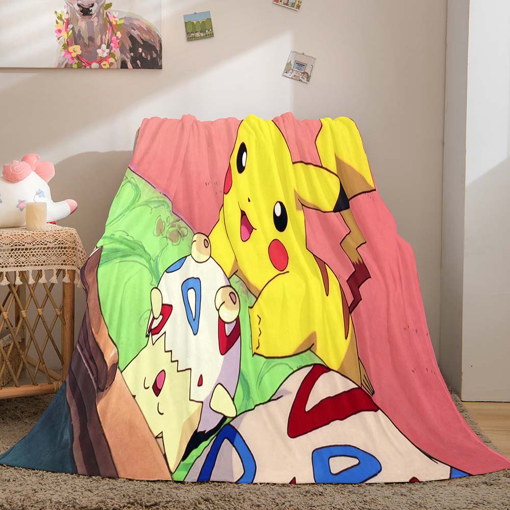 2024 NEW Cartoon Pikachu Blanket Flannel Throw Room Decoration