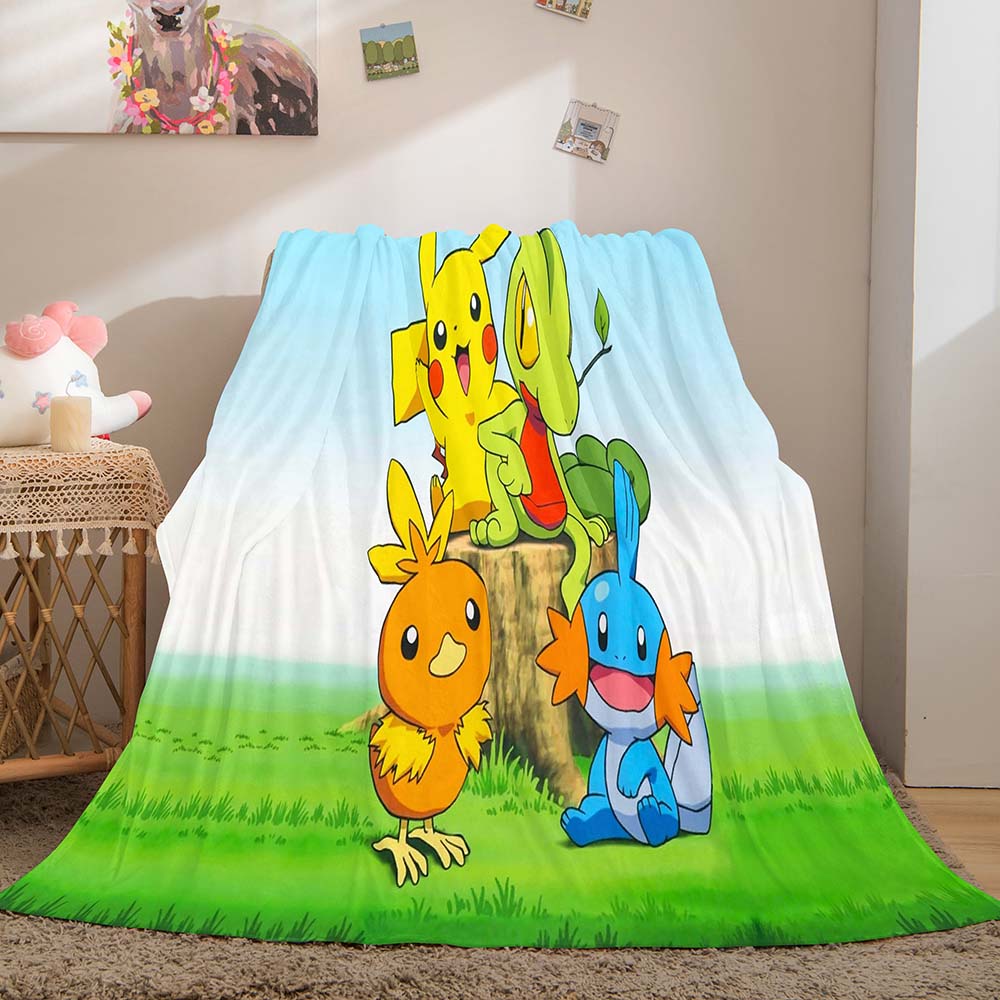 2024 NEW Cartoon Pikachu Pattern Blanket Flannel Throw Room Decoration