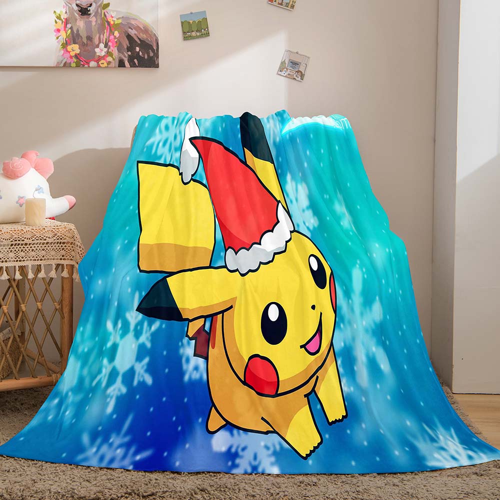 2024 NEW Cartoon Pikachu Pattern Blanket Flannel Throw Room Decoration