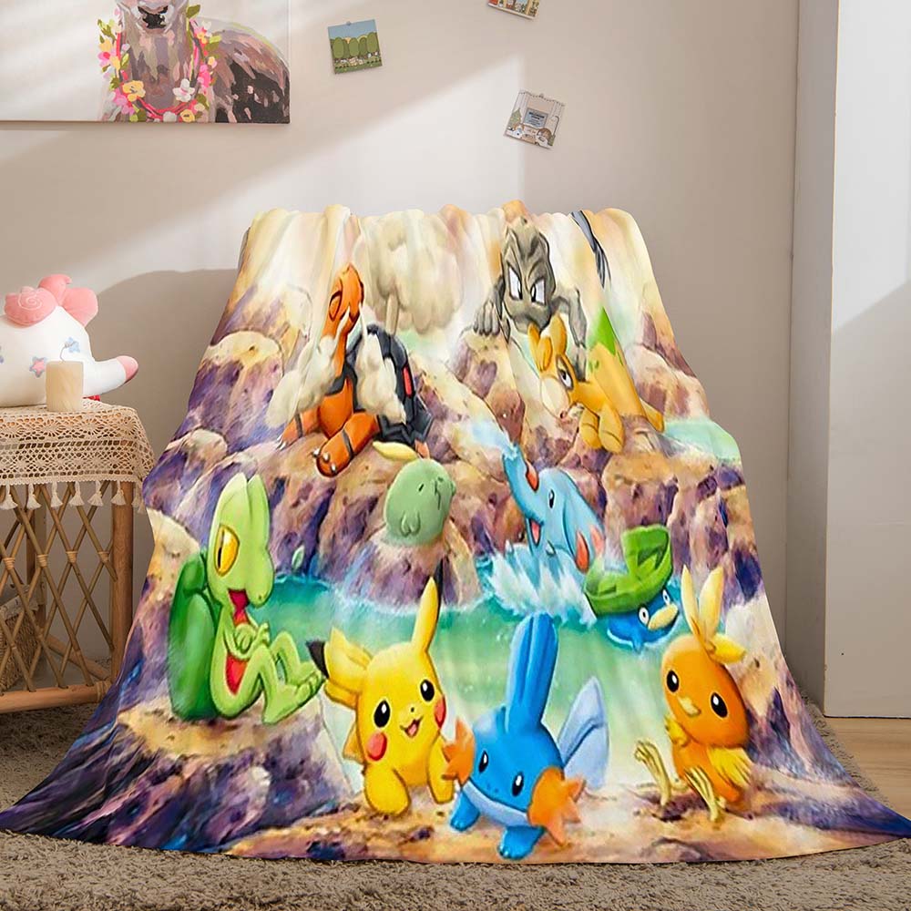 2024 NEW Cartoon Pikachu Pattern Blanket Flannel Throw Room Decoration