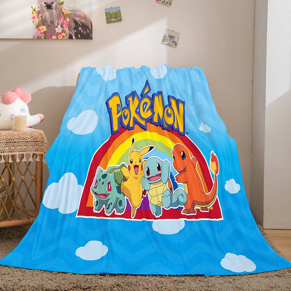 2024 NEW Cartoon Pikachu Pattern Blanket Flannel Throw Room Decoration