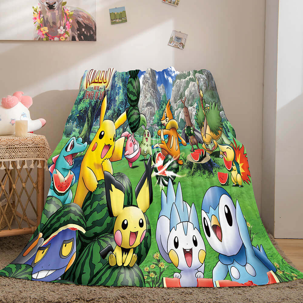 2024 NEW Cartoon Pokemon Pikachu Flannel Fleece Blanket Throw Cosplay Blanket