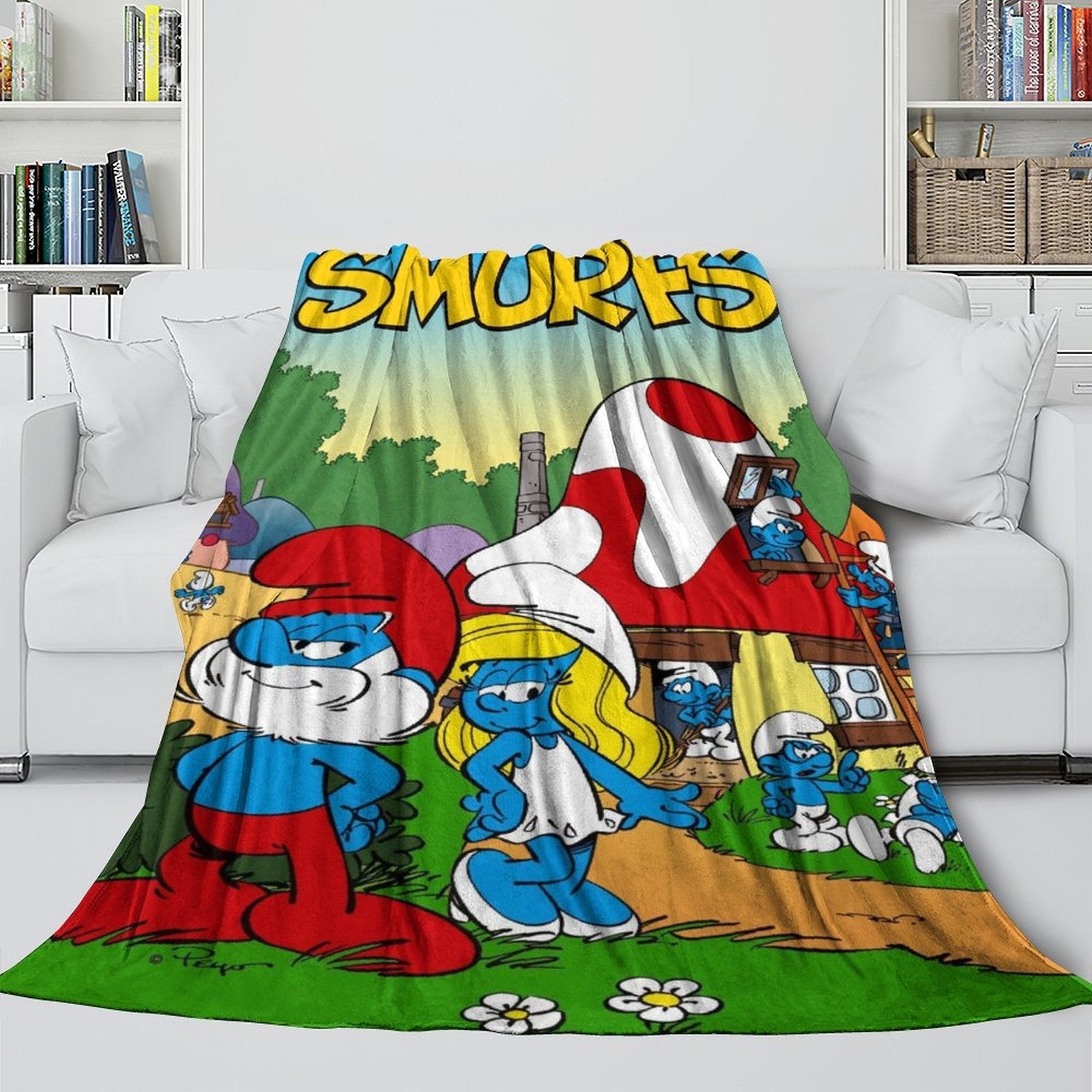 2024 NEW Cartoon Smurfs Blanket Flannel Throw Room Decoration