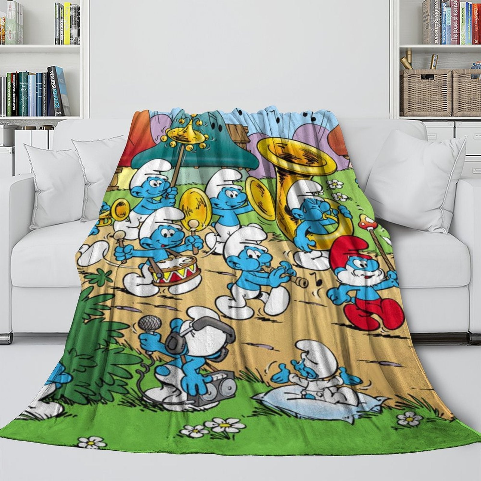 2024 NEW Cartoon Smurfs Blanket Flannel Throw Room Decoration