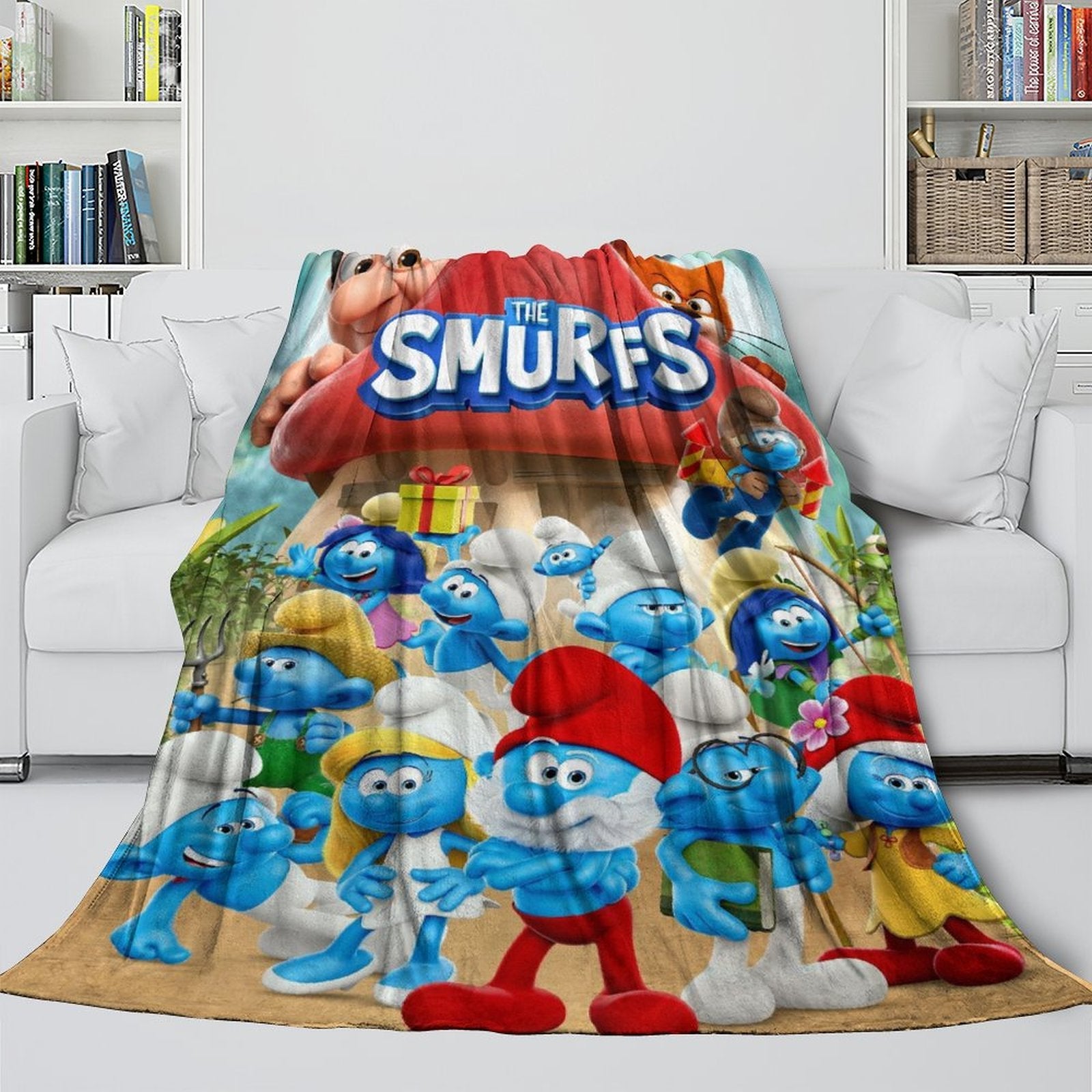 2024 NEW Cartoon Smurfs Blanket Flannel Throw Room Decoration