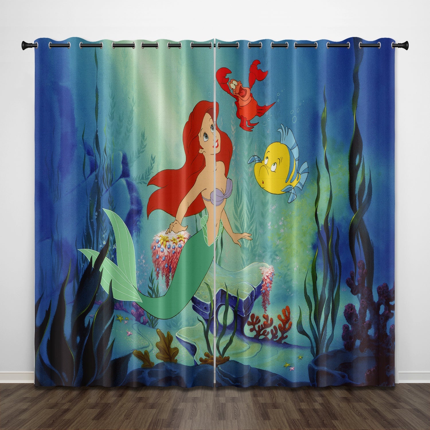 2024 NEW Cartoon The Little Mermaid Curtains Pattern Blackout Window Drapes