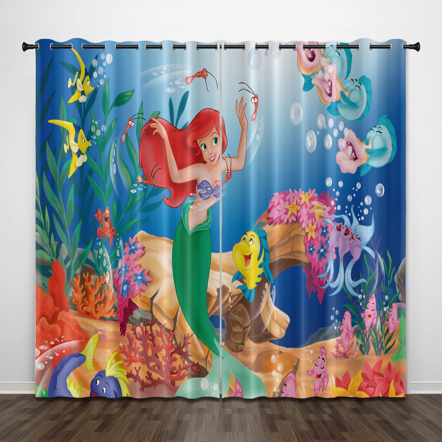 2024 NEW Cartoon The Little Mermaid Curtains Pattern Blackout Window Drapes