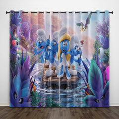 2024 NEW Cartoon The Smurfs Curtains Pattern Blackout Window Drapes