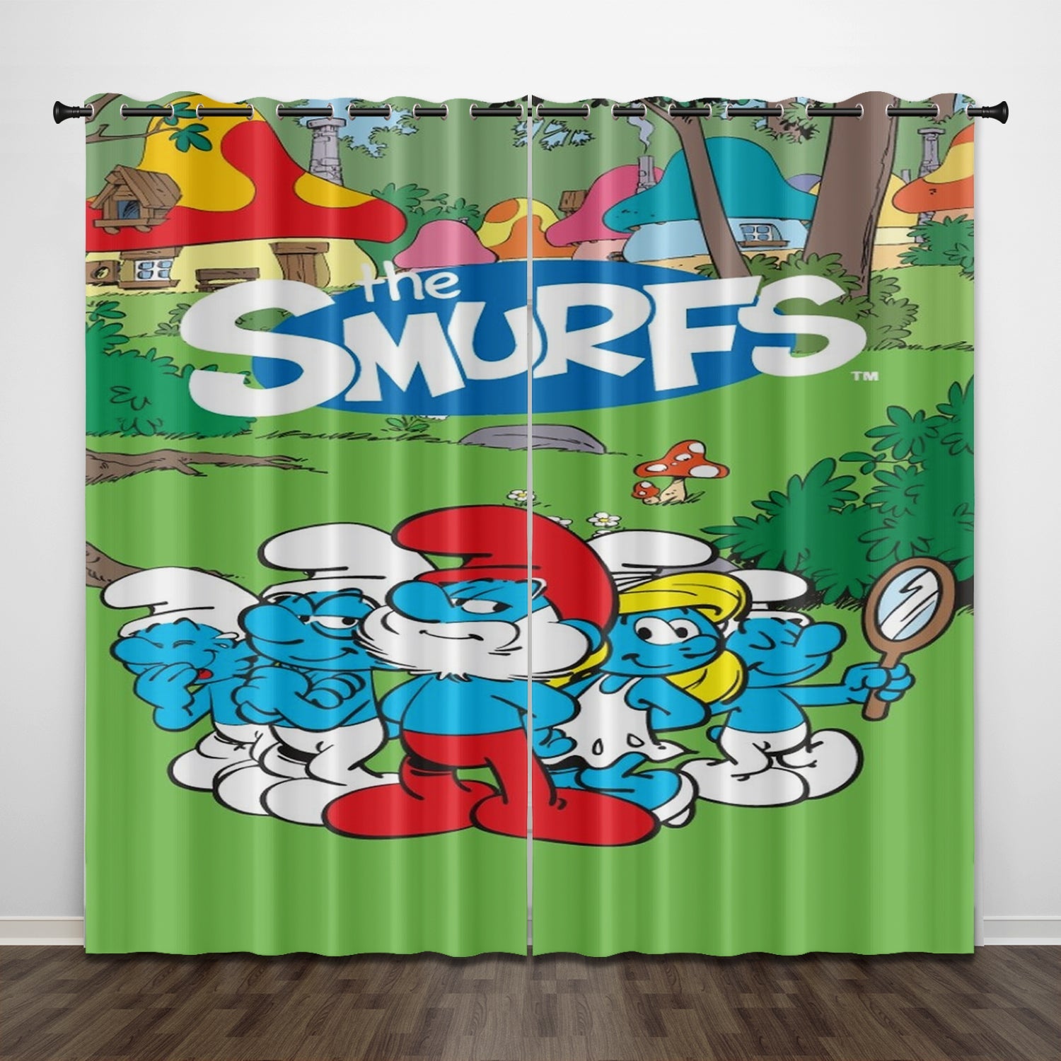 2024 NEW Cartoon The Smurfs Curtains Pattern Blackout Window Drapes