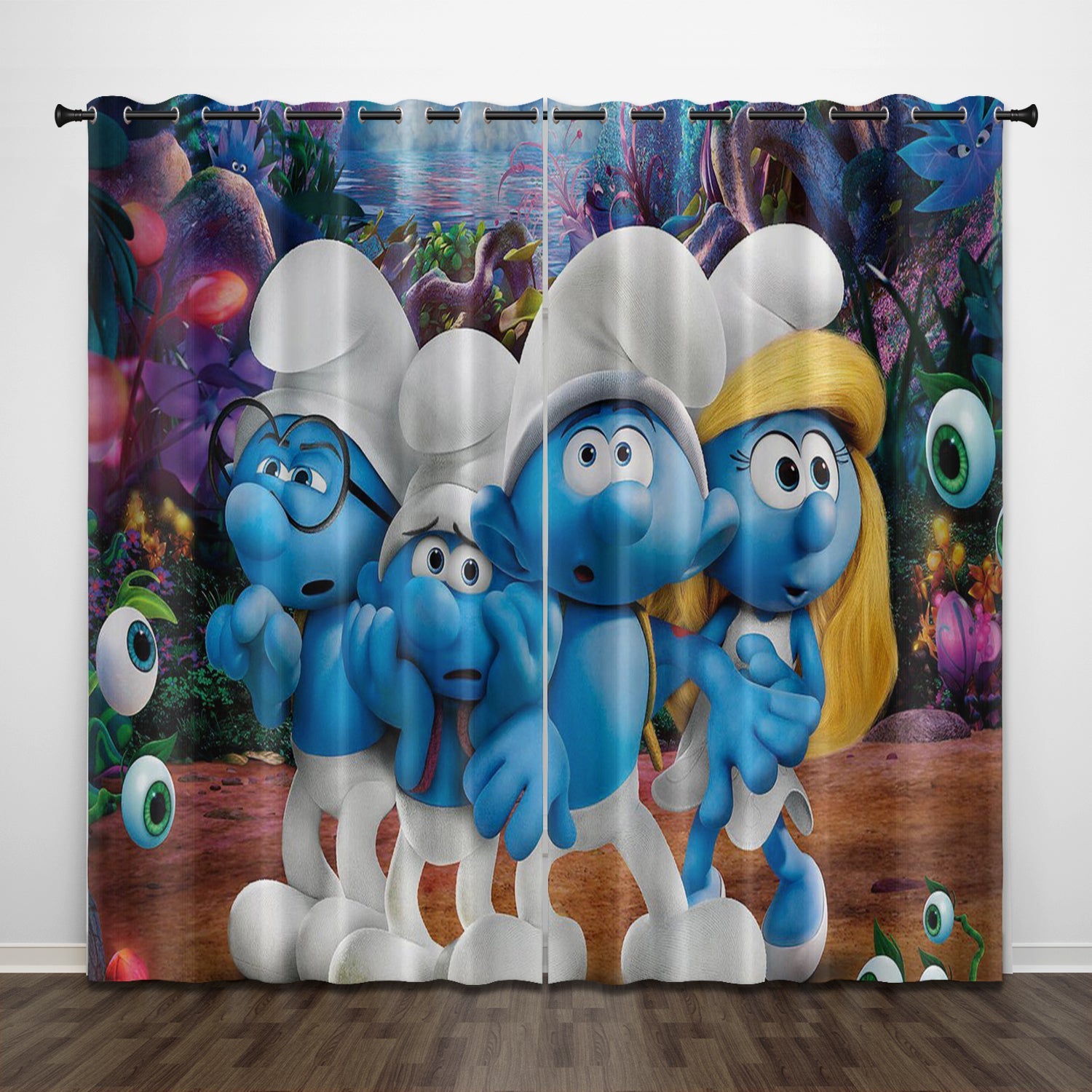 2024 NEW Cartoon The Smurfs Curtains Pattern Blackout Window Drapes