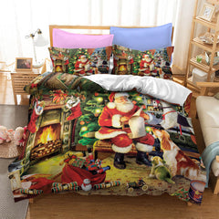 2024 NEW Christmas Santa Claus Pattern Bedding Sets Quilt Cover Without Filler