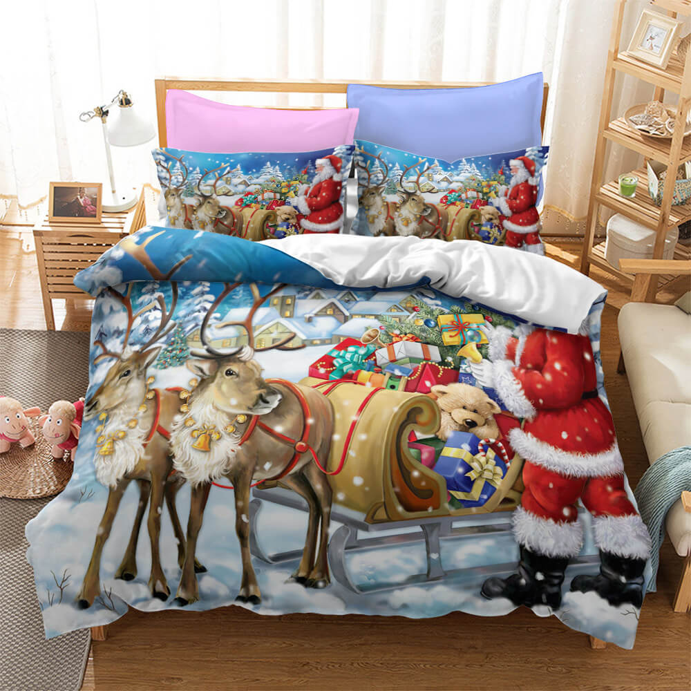 2024 NEW Christmas Santa Claus Pattern Bedding Sets Quilt Cover Without Filler