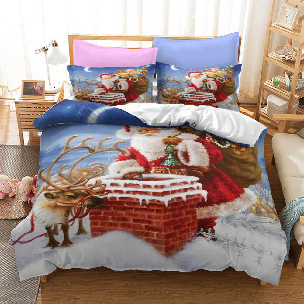 2024 NEW Christmas Santa Claus Pattern Bedding Sets Quilt Cover Without Filler