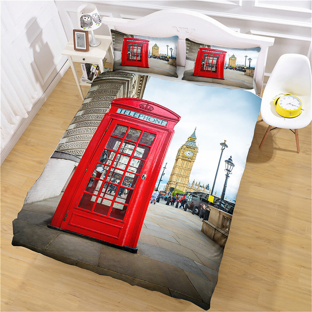 2024 NEW Classic Retro Phone Booth Bedding Set Quilt Cover Without Filler