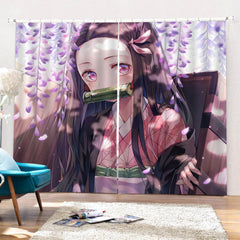 2024 NEW Demon Slayer Kamado Nezuko Curtains Cosplay Blackout Window Drapes