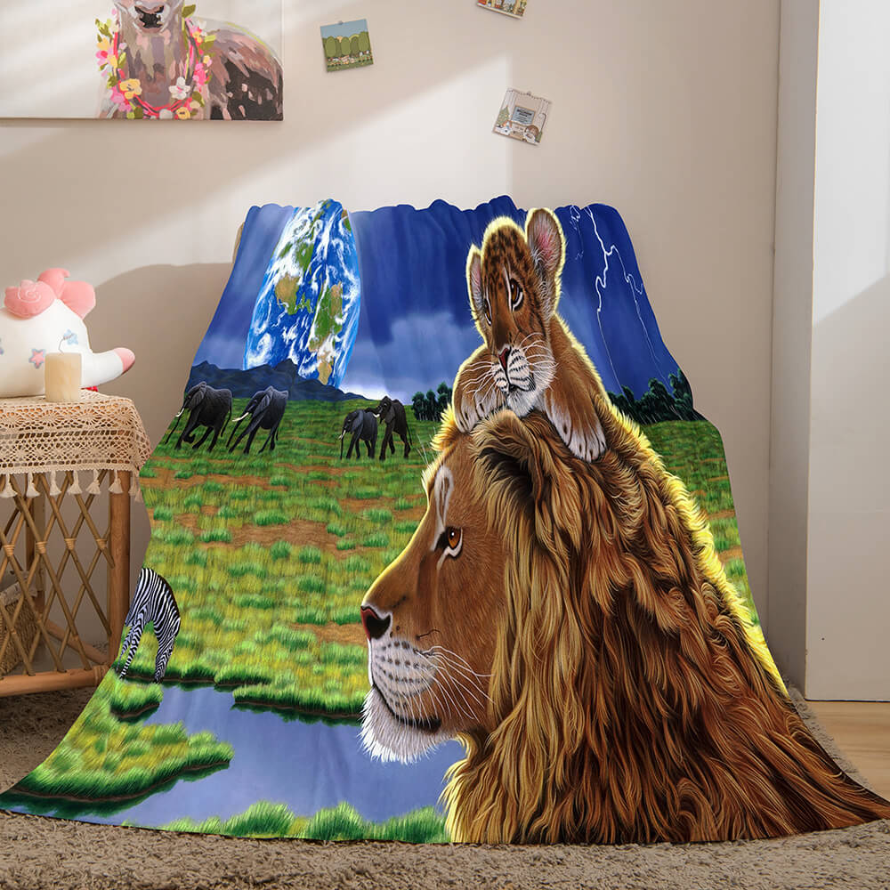 2024 NEW Fiercely Lion Flannel Blanket Room Decoration