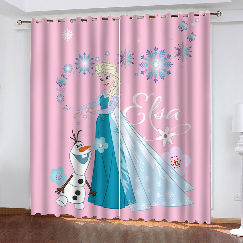 2024 NEW Frozen Elsa Curtains Pattern Blackout Window Drapes