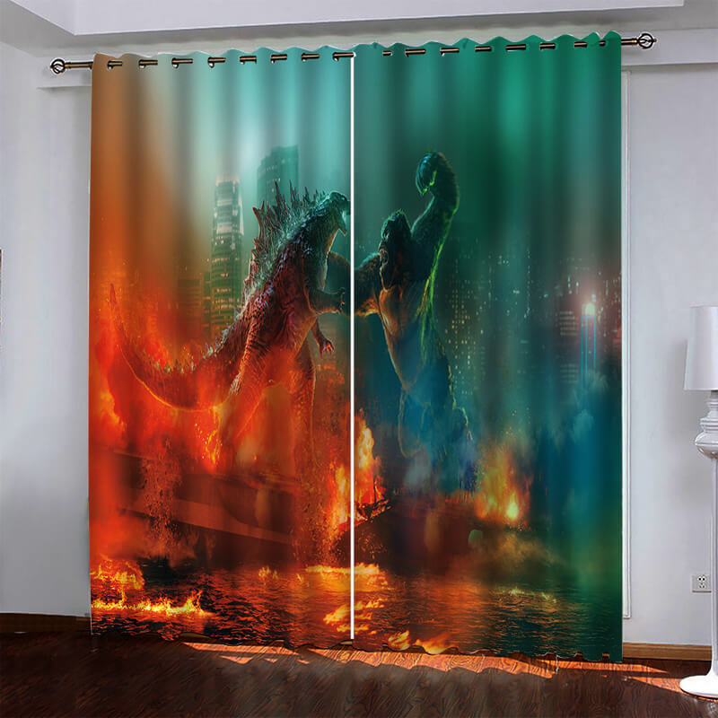 2024 NEW Godzilla vs Kong Pattern Curtains Blackout Window Drapes