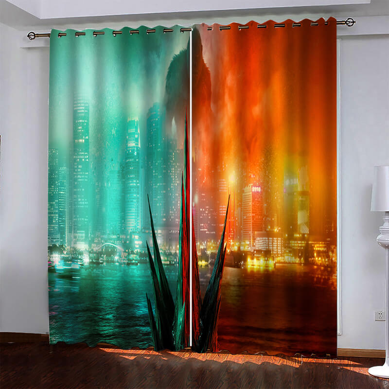 2024 NEW Godzilla vs Kong Pattern Curtains Blackout Window Drapes